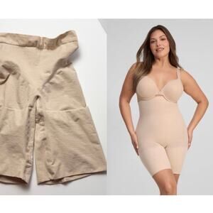 Spanx Power Short Mid Thigh Shaper High Waisted Tummy Control Nude Size Medium